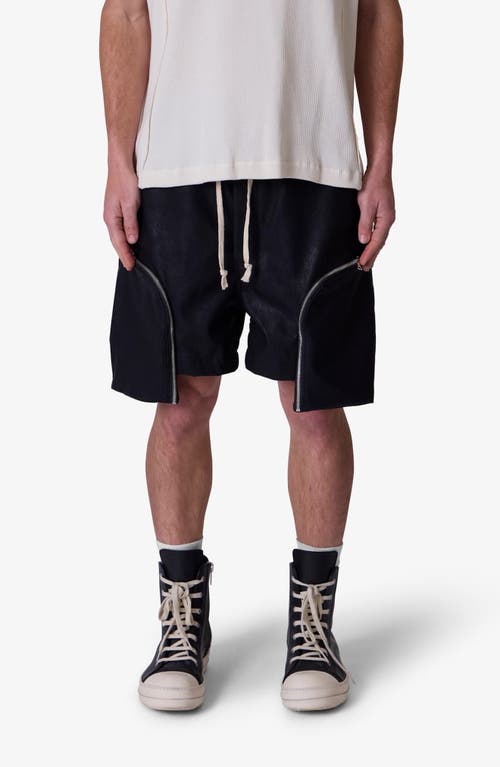 Mnml Faux Leather Pocket Geo Shorts In Black