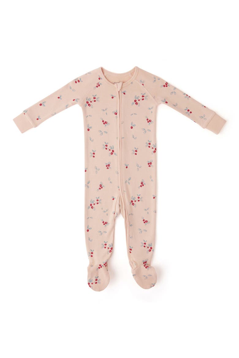Print Organic Cotton Rib Footie, Main, color, BERRY LANE