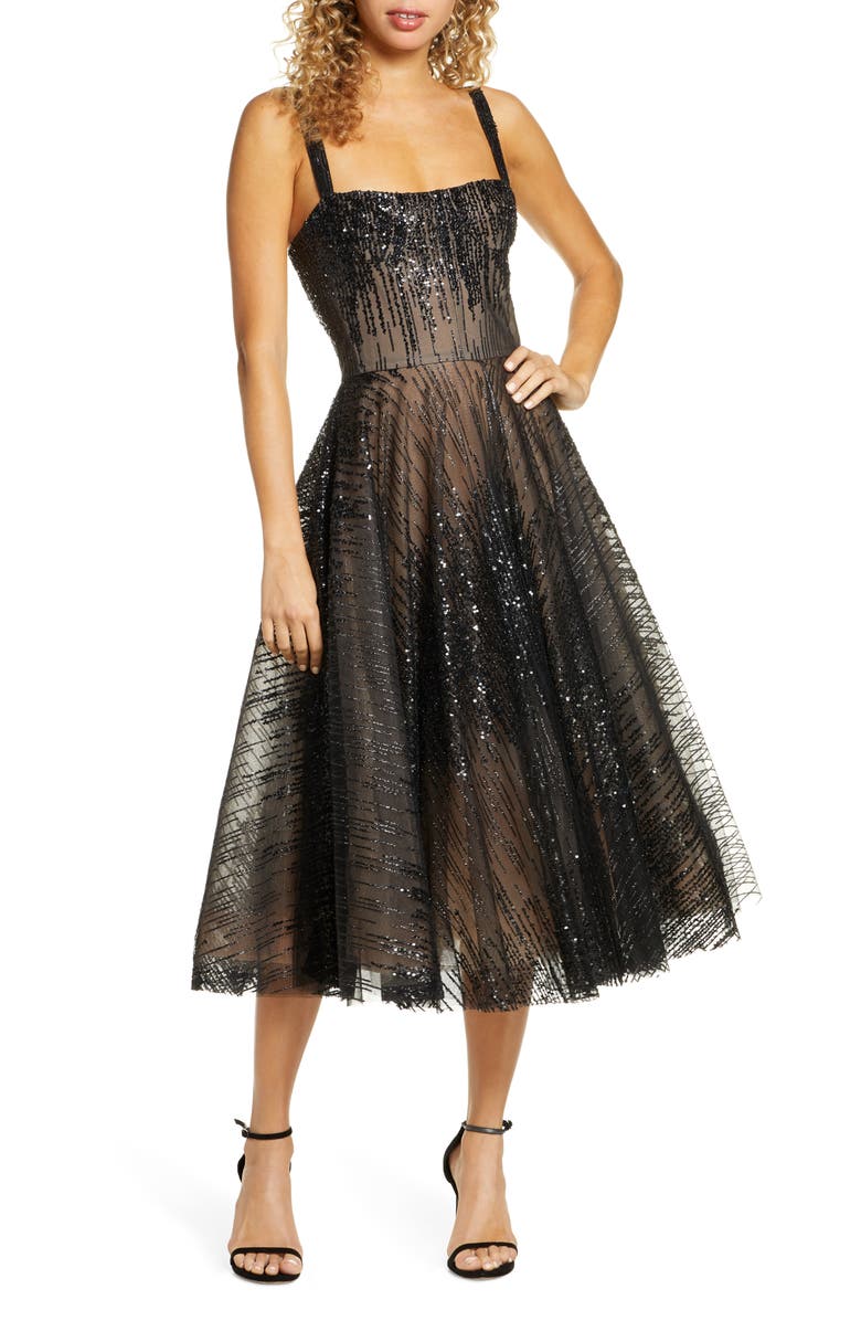 Bronx and Banco Mademoiselle Noir Sequin Cocktail Dress, Main, color, 