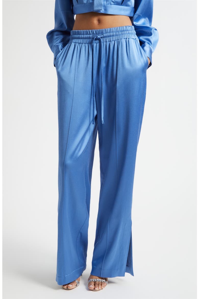 Damoni Wide Leg Satin Pants, Main, color, COBALT WAVE