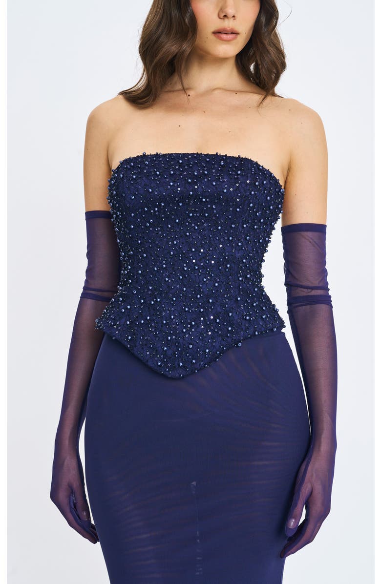 Miss Circle Ora Mesh Opera-Length Gloves, Alternate, color, Navy