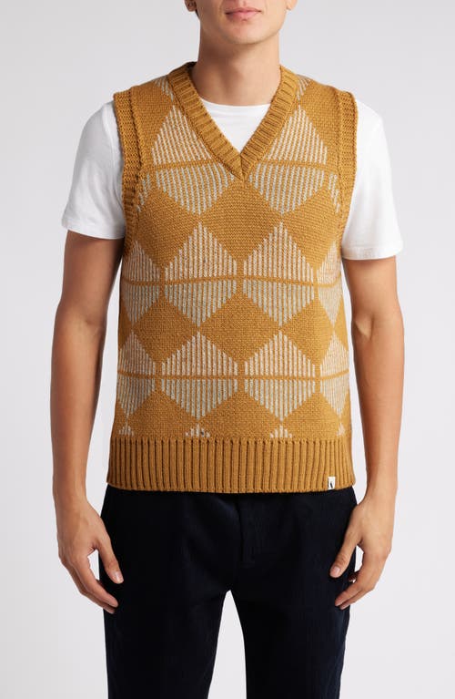 PEREGRINE Geo Pattern V-Neck Wool Sweater Vest in Wheat 