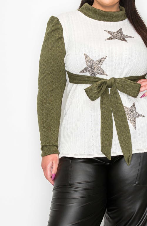 L I V D Britt Star Tie Waist Puff Shoulder Sweater In White