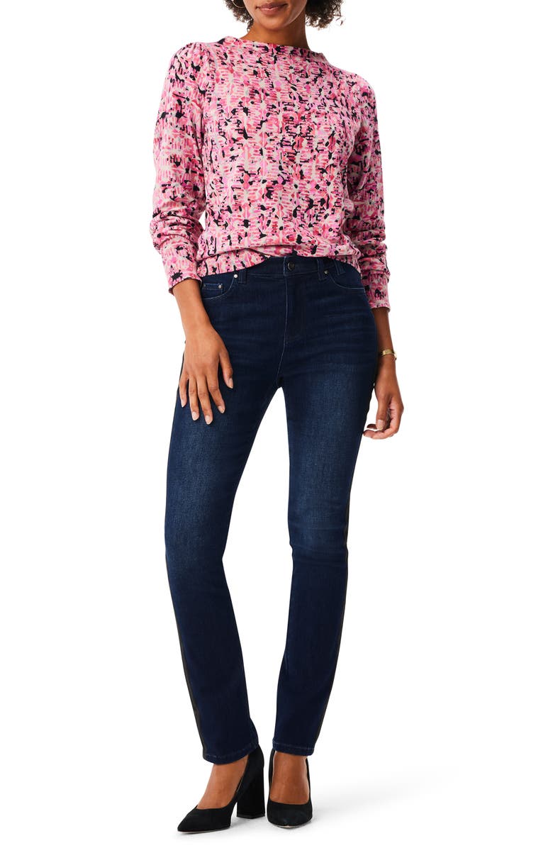 NIC+ZOE Blurred Geometric Mock Neck Sweater, Alternate, color, Pink Multi