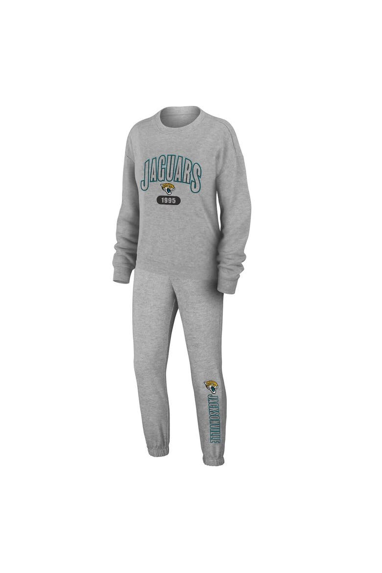Women's WEAR by Erin Andrews Heather Gray Jacksonville Jaguars Knit Long Sleeve Tri-Blend T-Shirt & Pants Sleep Set, Main, color, Heather Gray