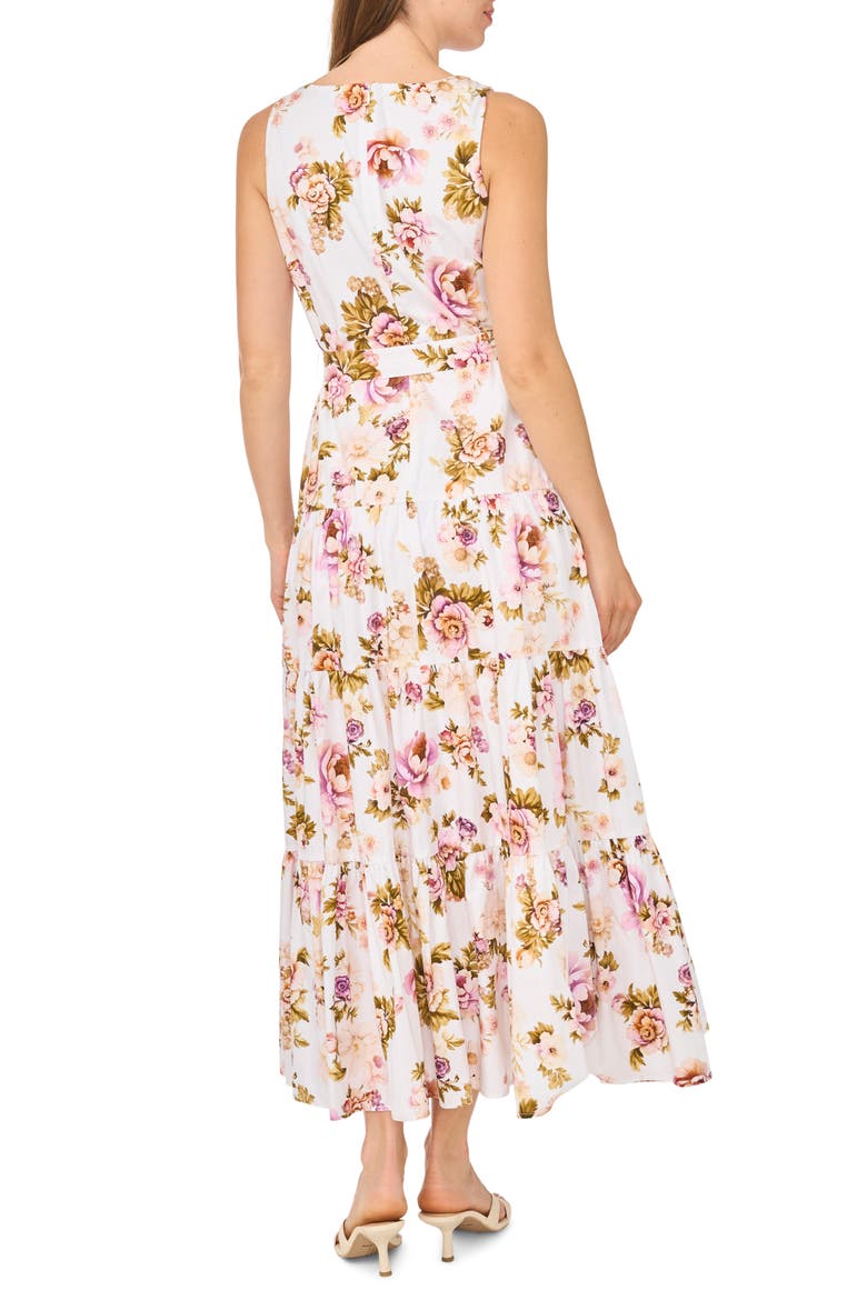 Floral Sleeveless Belted Cotton Maxi Dress, Alternate, color, ULTRA WHITE