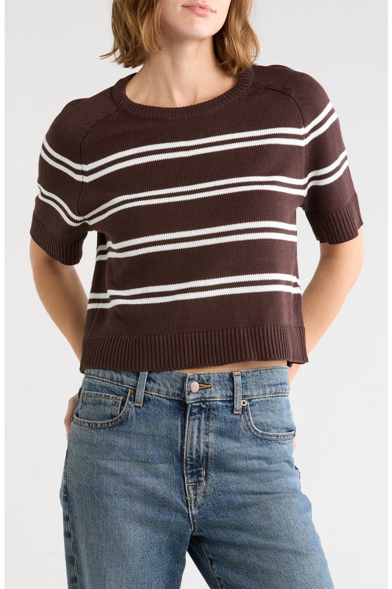 Nautical Stripe Cotton Blend Sweater, Main, color, DARK CHOCOLATE/ CREME