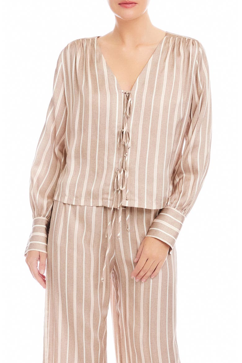 Kayla Stripe Tie Front Shirt, Main, color, KHAKI
