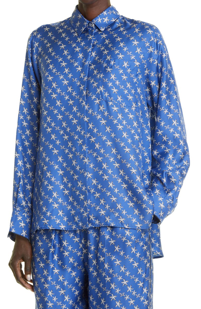 Max Mara London Starfish Print Silk Blouse, Alternate, color, 