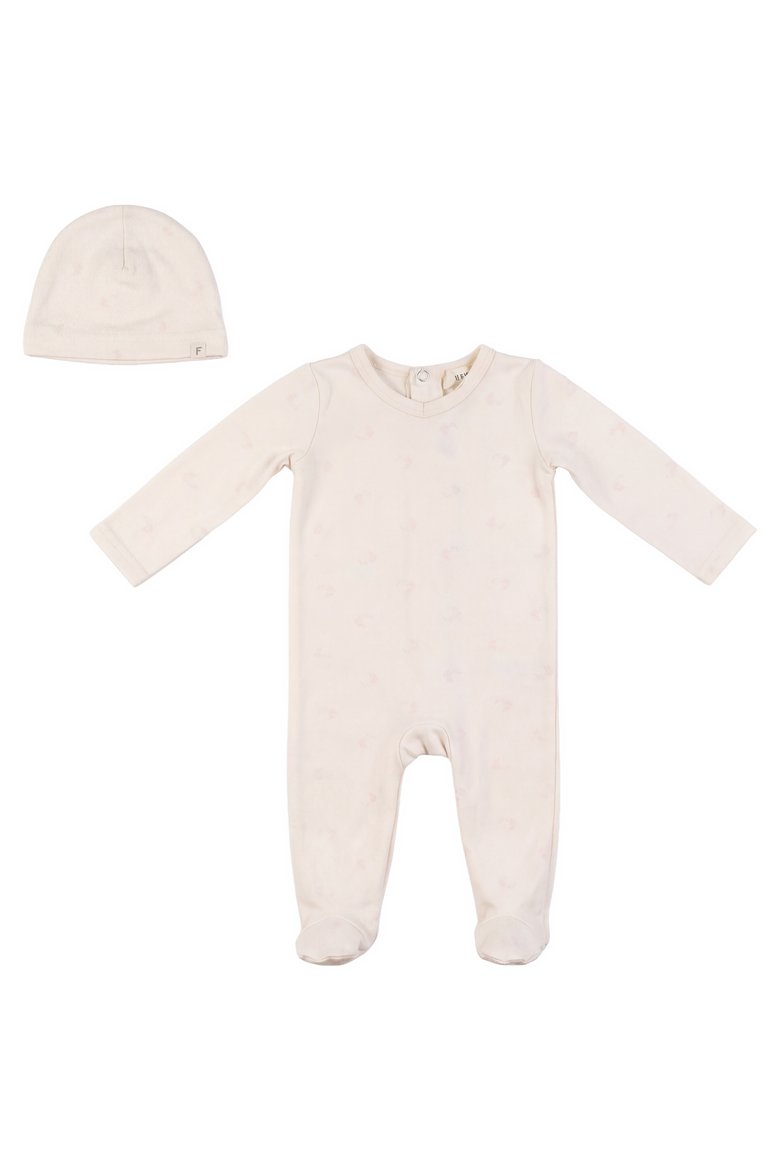 Girl Cotton Floral Romper with Matching Hat, Main, color, Mauve/Natural