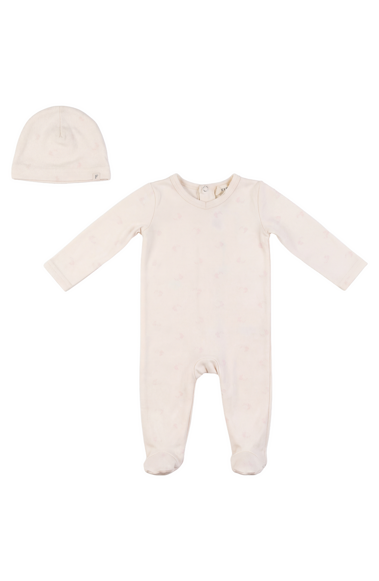 Fragile Girl Cotton Floral Romper with Matching Hat, Main, color, Mauve/Natural
