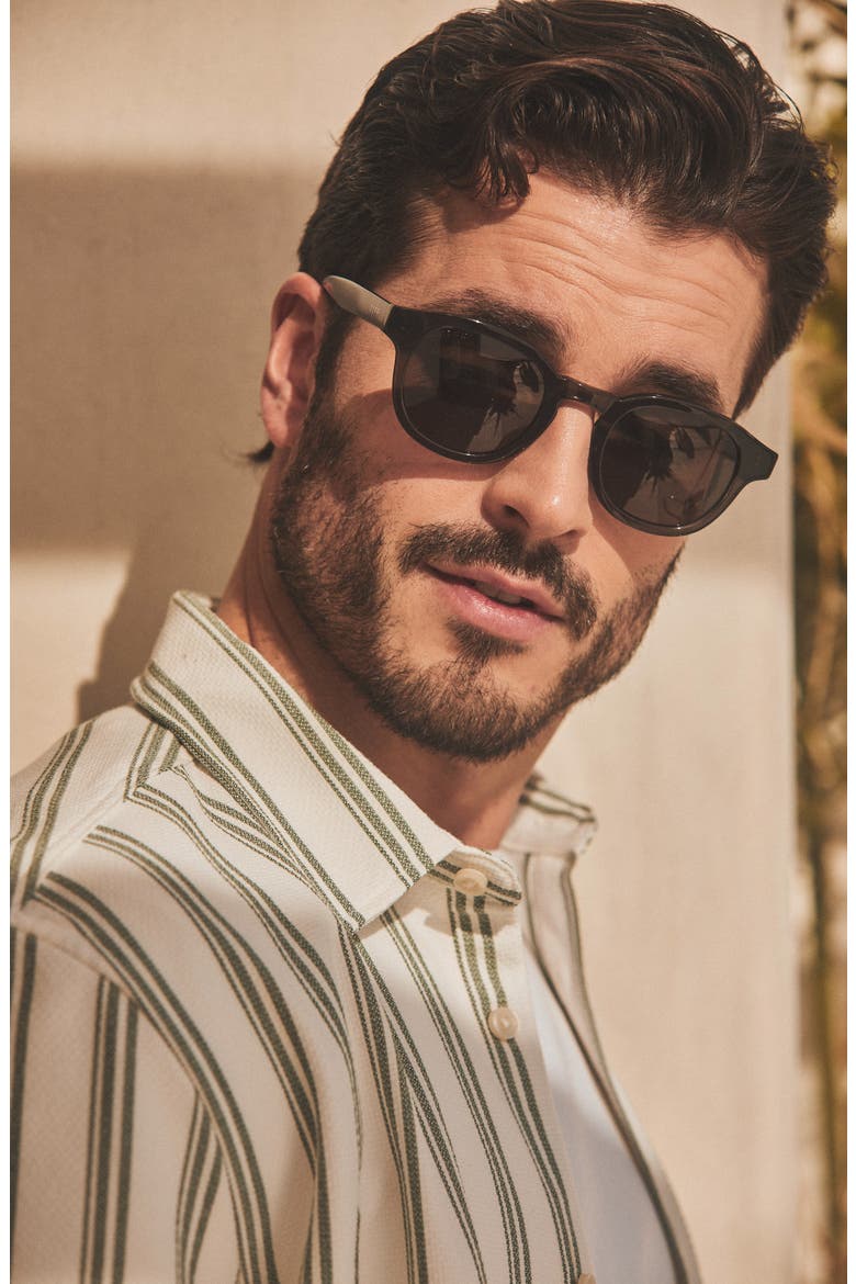 Arlo XL 50mm Polarized Small Round Sunglasses, Alternate, color, BLACK SMOKE CRYSTAL