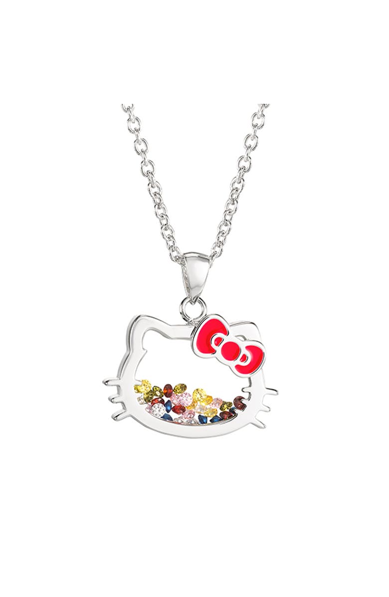 Hello Kitty Silver Plated Shaker Pendant Necklace, 18", Main, color, Silver, White, Red