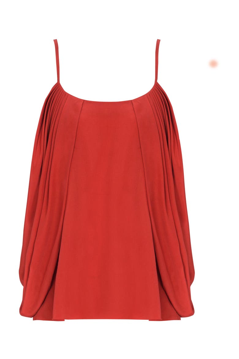 Draped silk crepe top, Alternate, color, red