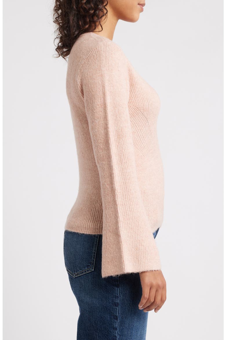 Bell Sleeve Henley Sweater, Alternate, color, ROSE QUARTZ