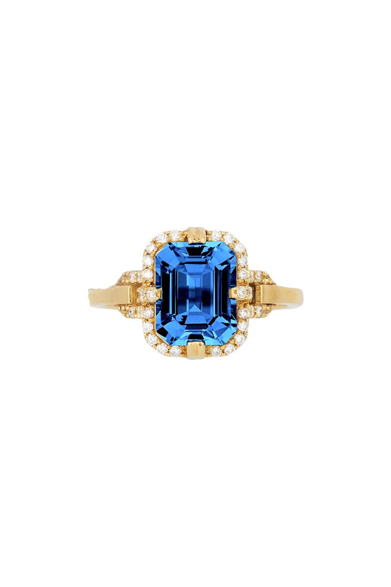 Gossip Emerald Cut London Blue Topaz & Pavé Diamond Ring, Main, color, DEEP BLUE