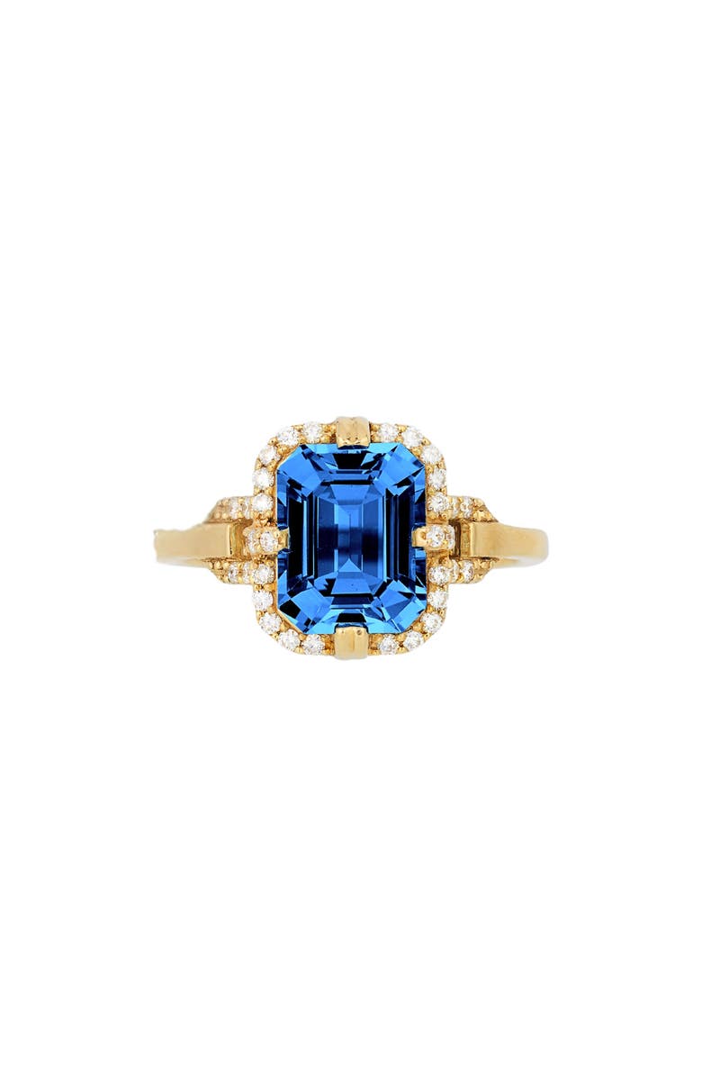 GOSHWARA Gossip Emerald Cut London Blue Topaz & Pavé Diamond Ring, Main, color, Deep Blue