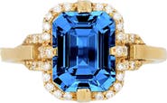 GOSHWARA Gossip Emerald Cut London Blue Topaz & Pavé Diamond Ring