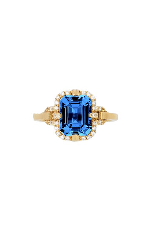 Goshwara Gossip Emerald Cut London Blue Topaz & Pavé Diamond Ring
