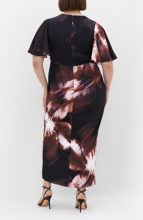 Shop City Chic Braelynn Floral Flutter Sleeve Maxi Dress In Black/sueded Rose