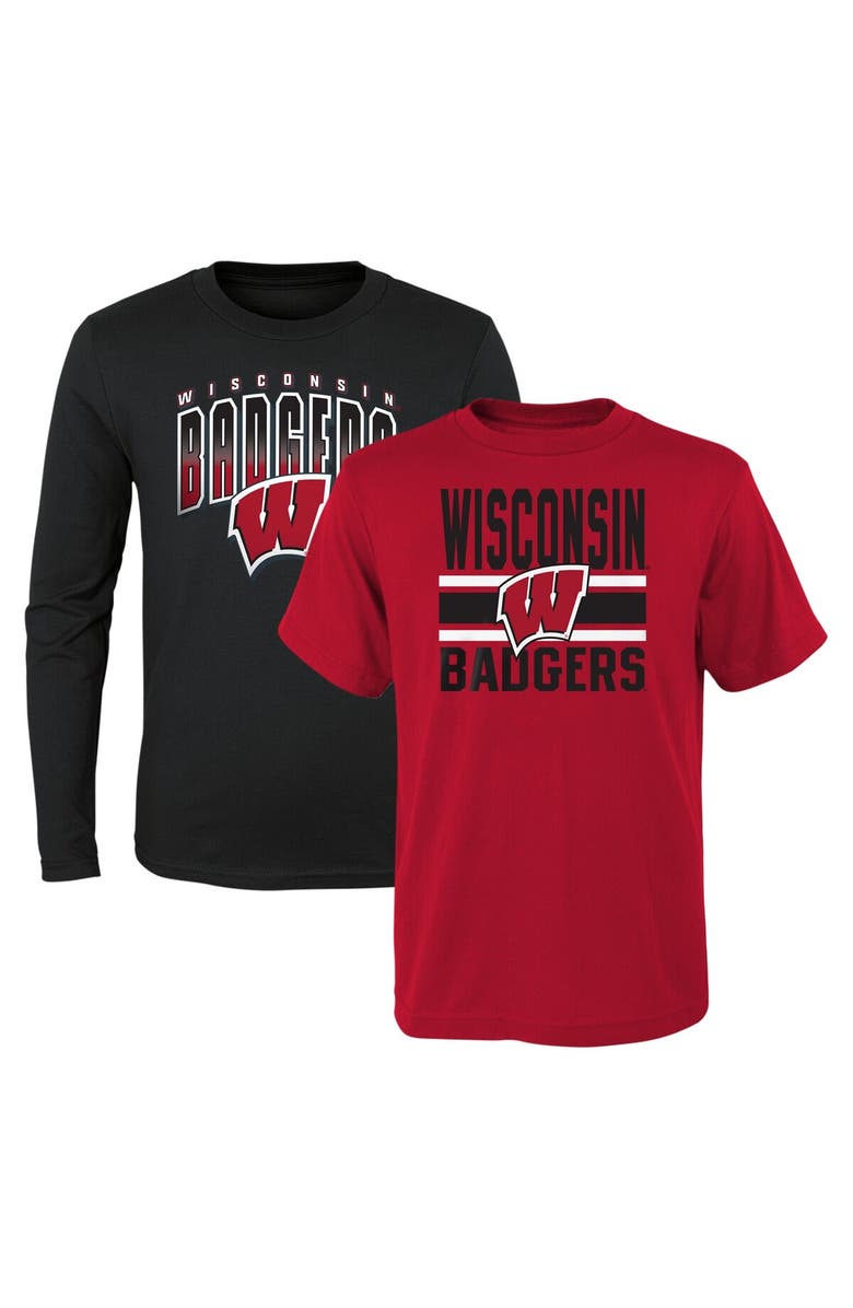 Outerstuff Youth Red/Black Wisconsin Badgers Fan Wave T-Shirt Combo Pack, Main, color, 