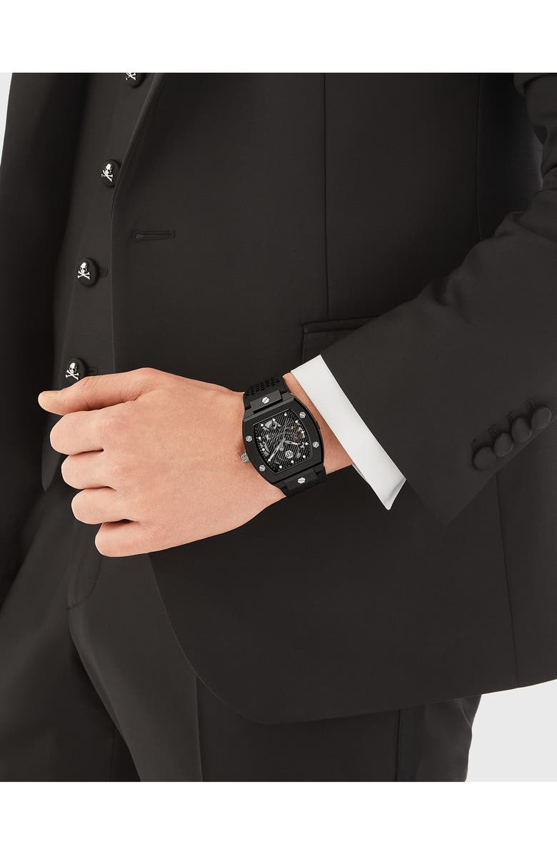 PHILIPP PLEIN The $keleton Ceramic Silicone Strap Watch, 44mm, Alternate, color, 