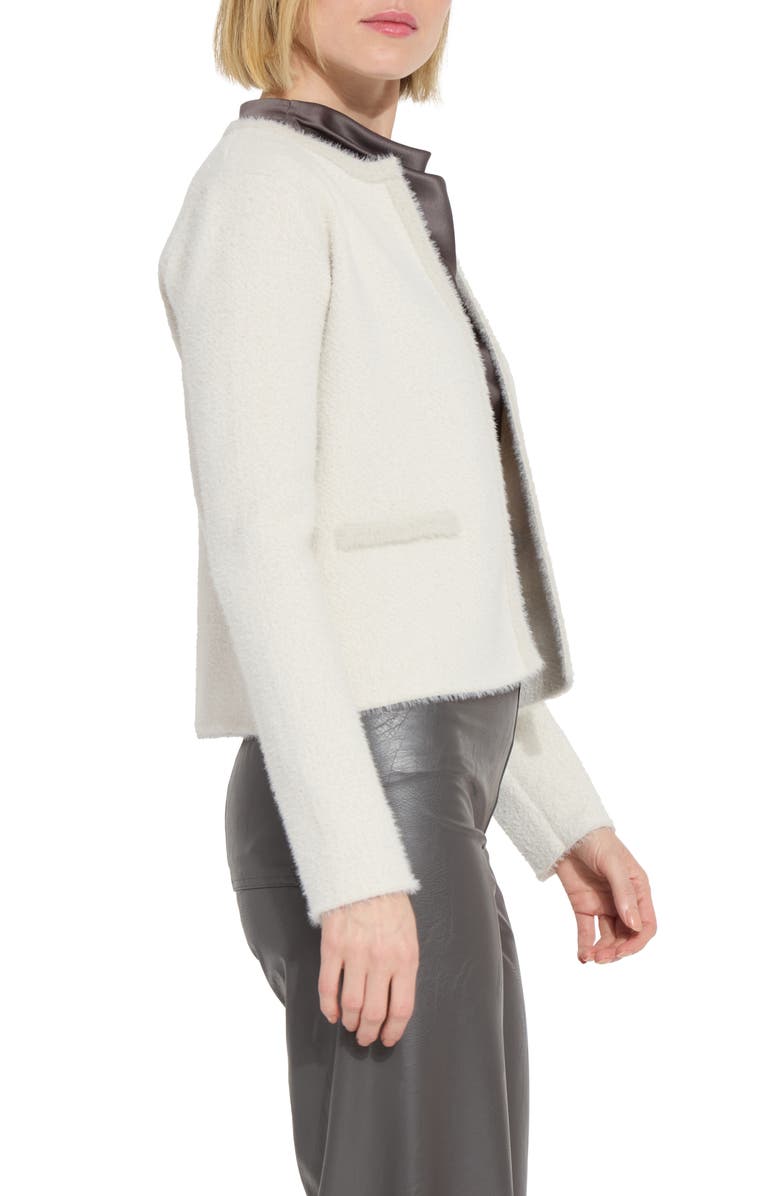 Lysse Faux Fur Trip Open Front Cardigan, Alternate, color, Winter Diagonal