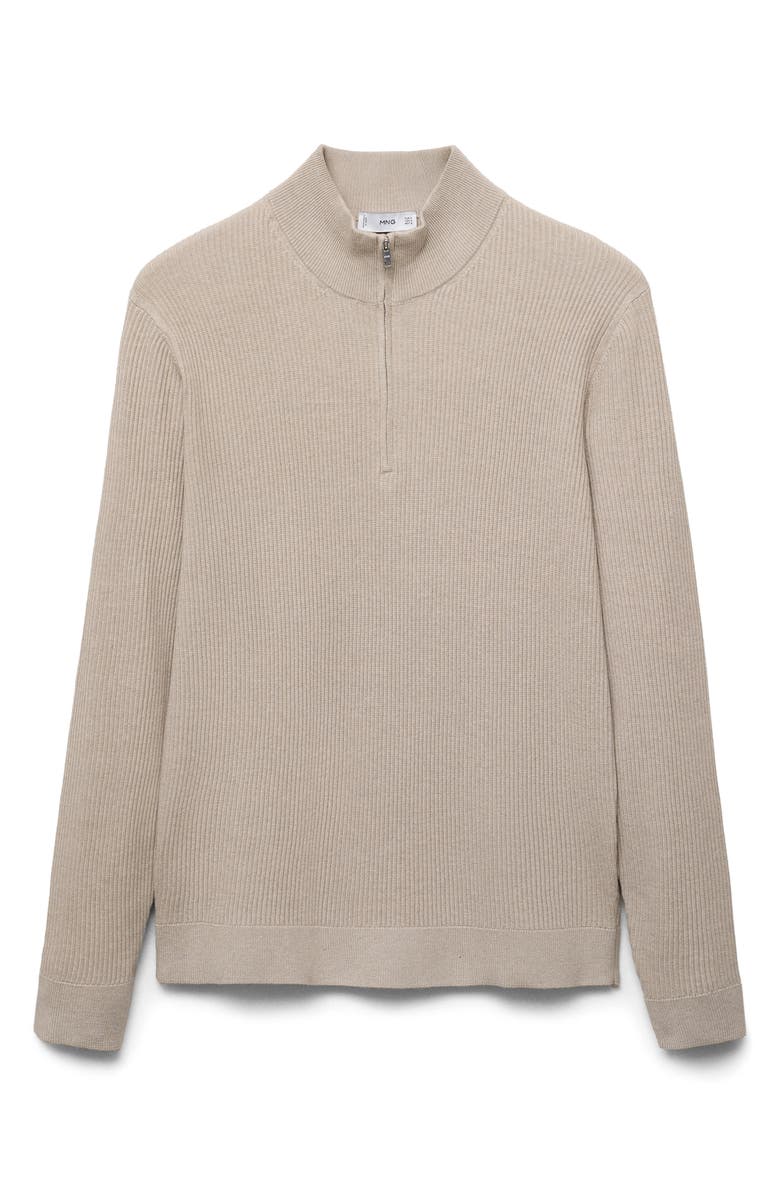 MANGO Rib Quarter Zip Sweater, Alternate, color, Beige