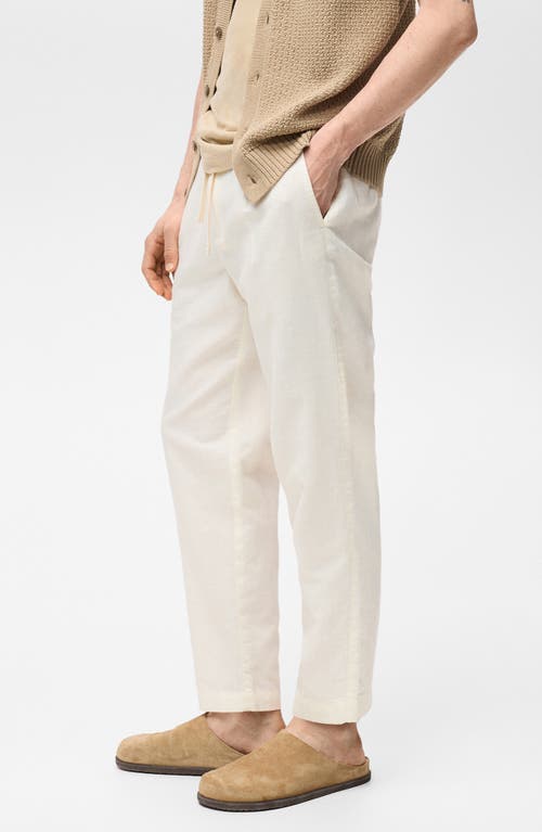 Mango Slim Fit Linen & Cotton Drawstring Pants In White