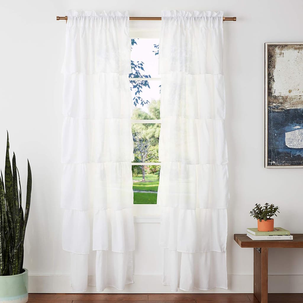 Dainty Home Carnival Pleated Set Of 2 Panel Curtains In White