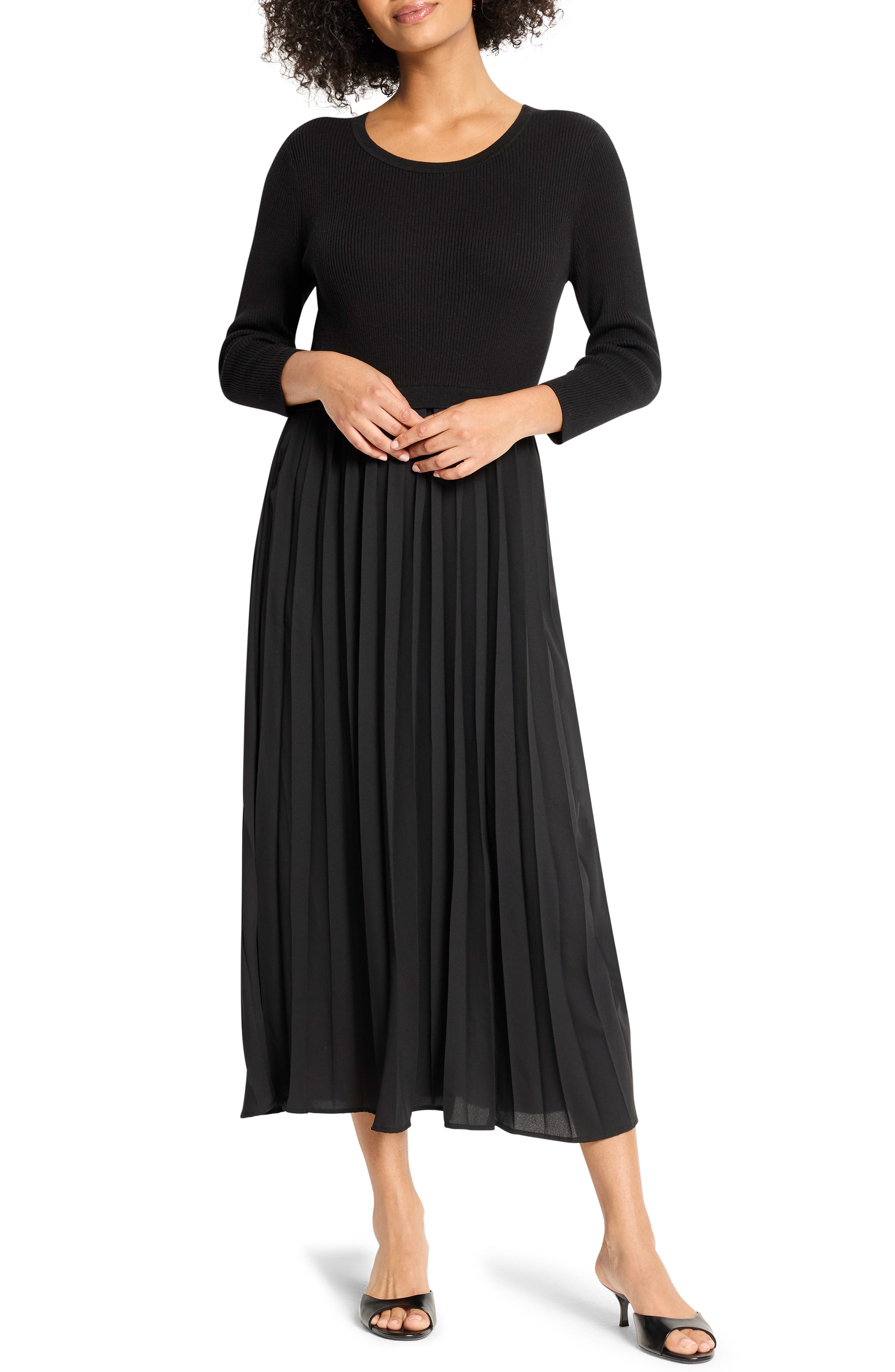 NIC+ZOE Kyrie Long Sleeve Pleated Mixed Media Maxi Dress