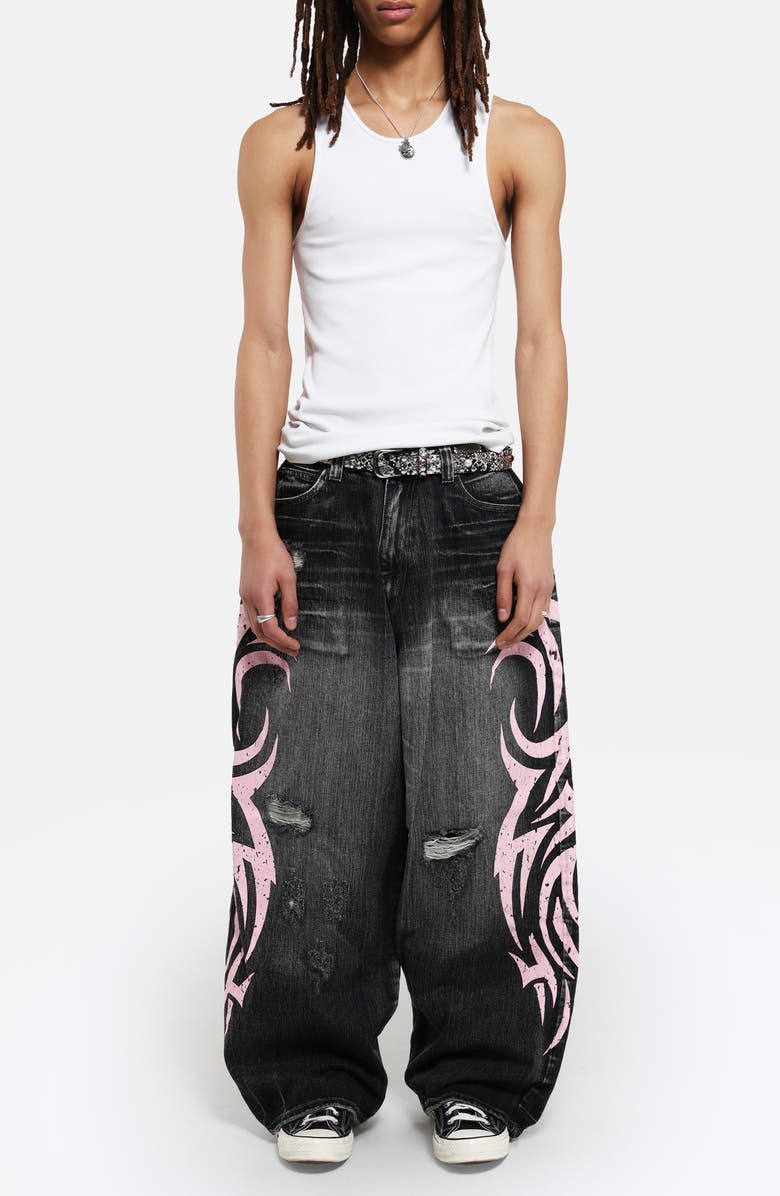 JADED LONDON Colossus Pink Blade Oversize Distressed Jeans, Alternate, color, Black