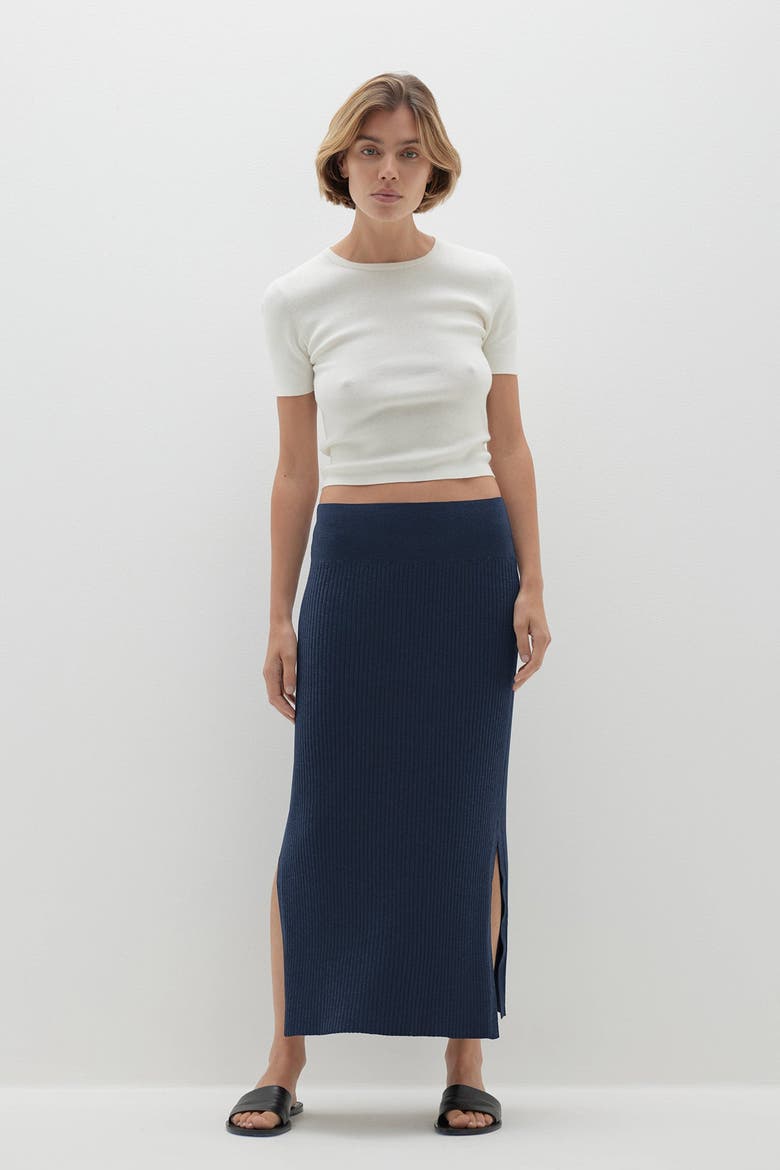 Aubrie Midi Skirt, Main, color, Navy