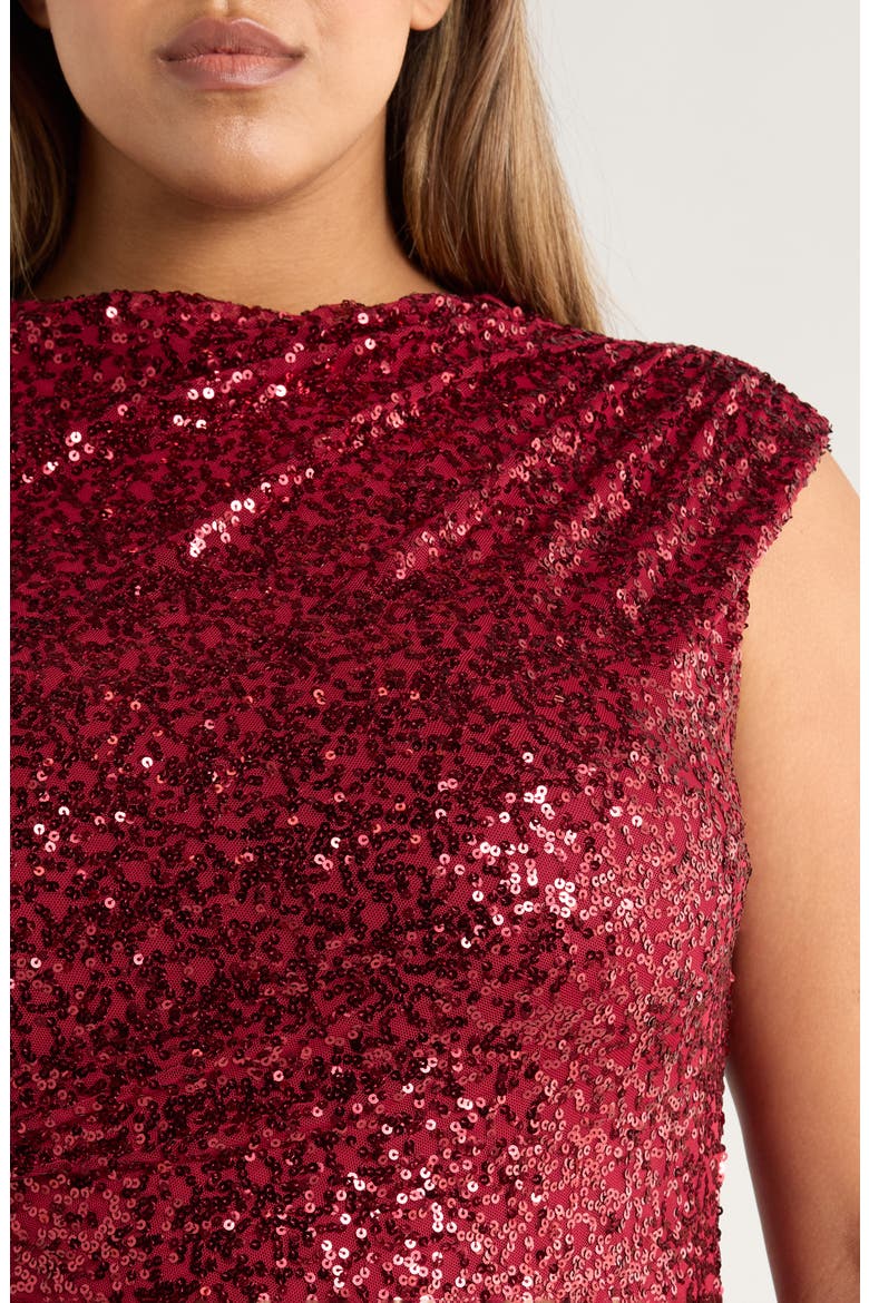 Sequin Drape Midi Dress, Alternate, color, TITIAN RED