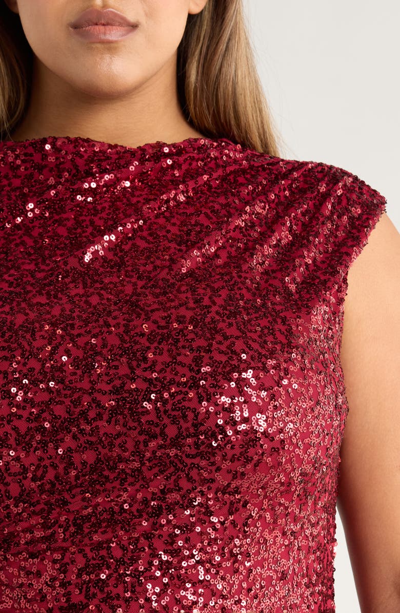 Anne Klein Sequin Drape Midi Dress, Alternate, color, Titian Red