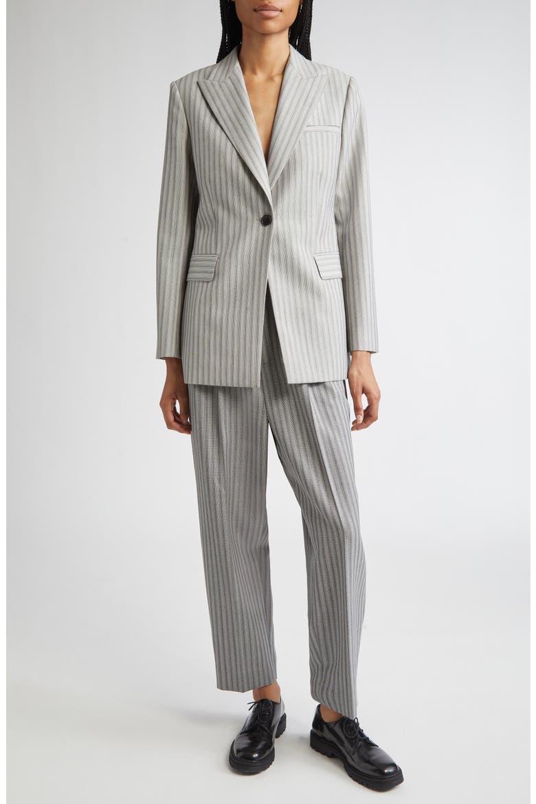 Rosen Pleated Textured Stripe Virgin Wool Pants, Alternate, color, DARK GREY STRIPE