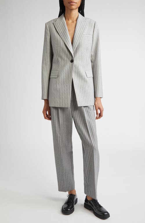 Partow Rosen Pleated Textured Stripe Virgin Wool Pants In Gray