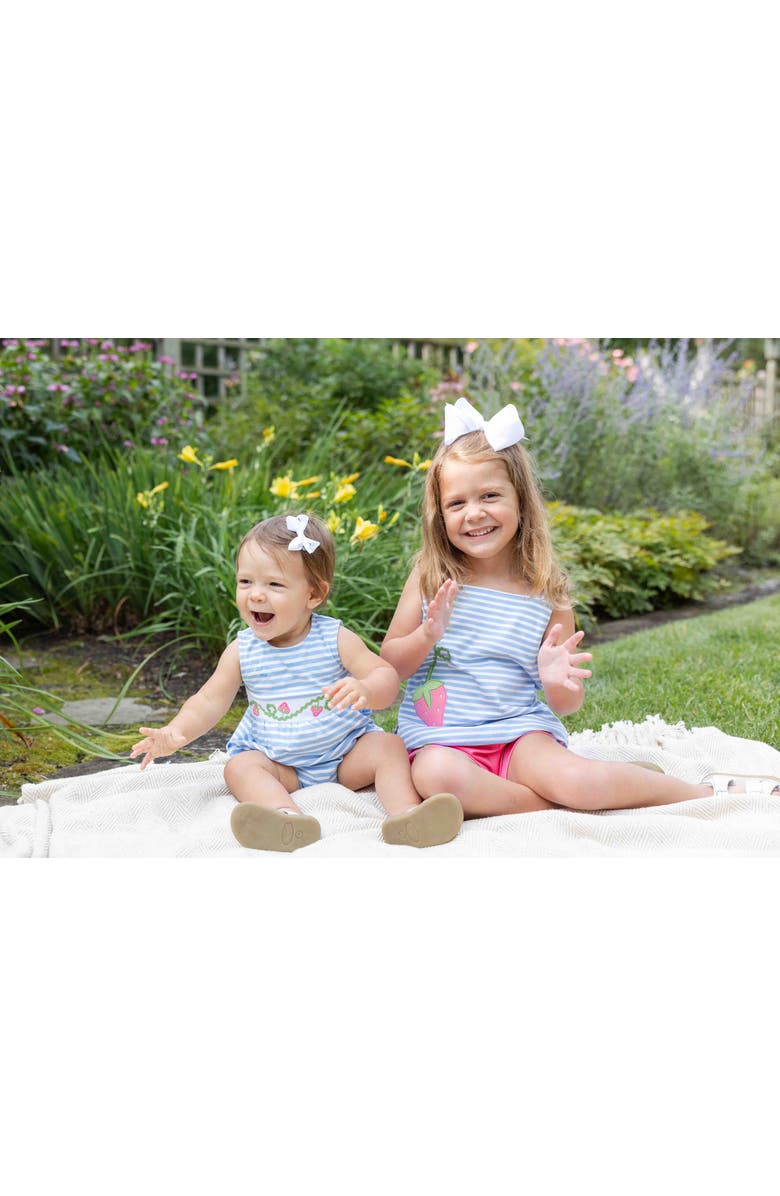 Florence Eiseman Stripe Knit Romper With Strawberries, Alternate, color, Light Blue / White