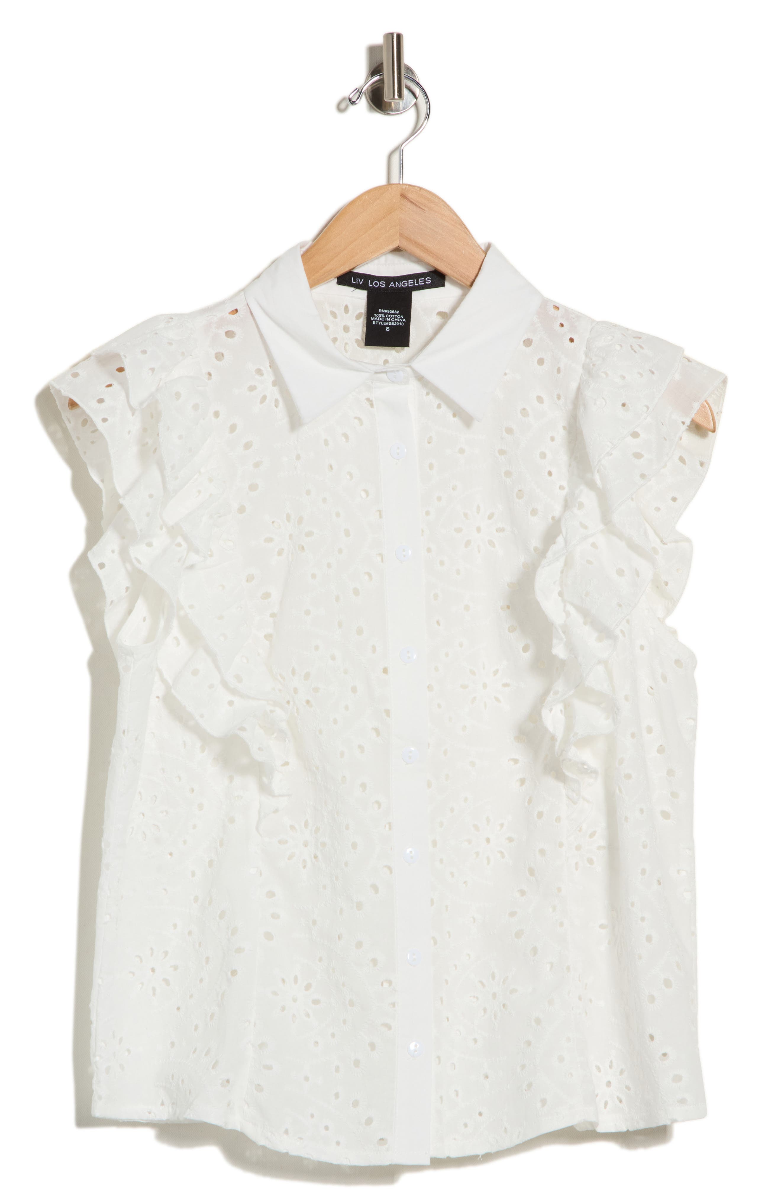 Double Ruffle Eyelet Cotton Shirt