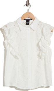 Forgotten Grace Double Ruffle Eyelet Cotton Shirt