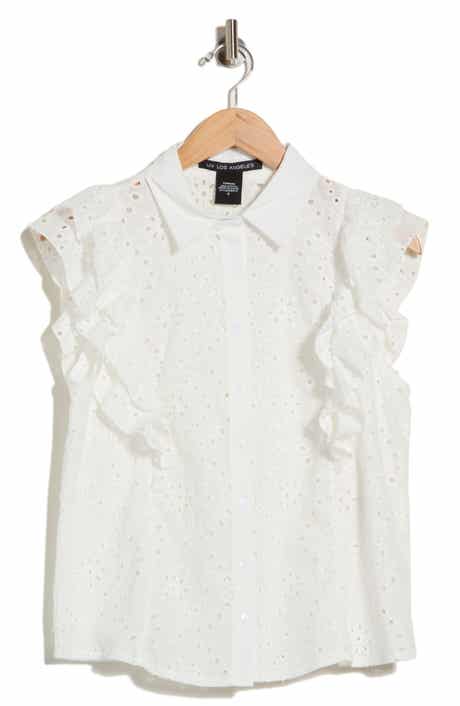 Double Ruffle Eyelet Cotton Shirt