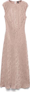 MANGO Satin Floral Jacquard Cap Sleeve Midi Dress