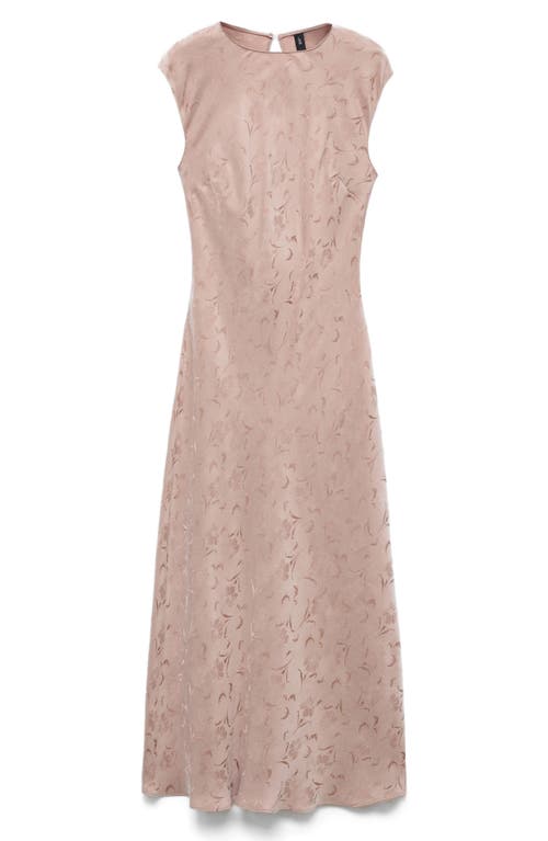 Mango Satin Floral Jacquard Cap Sleeve Midi Dress In Pink