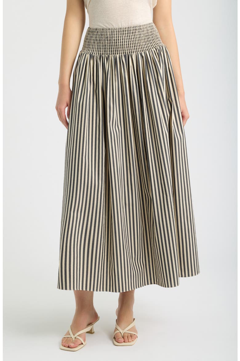 The Noreen Stripe Smocked Maxi Skirt, Main, color, NOIR KHAKI