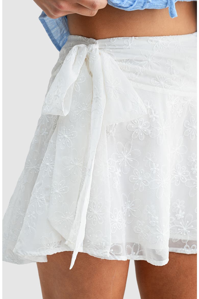 Floral Embroidered Side Tie Miniskirt, Alternate, color, WHITE