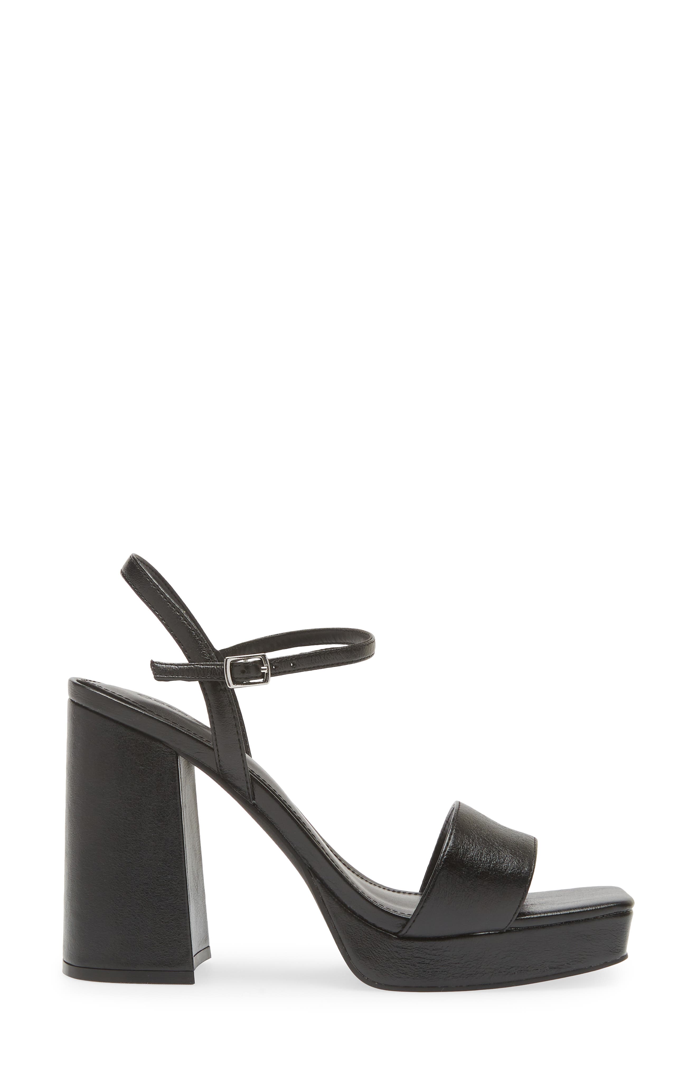 Open Edit Noella Ankle Strap Platform Sandal, Alternate, color, Black Metallic