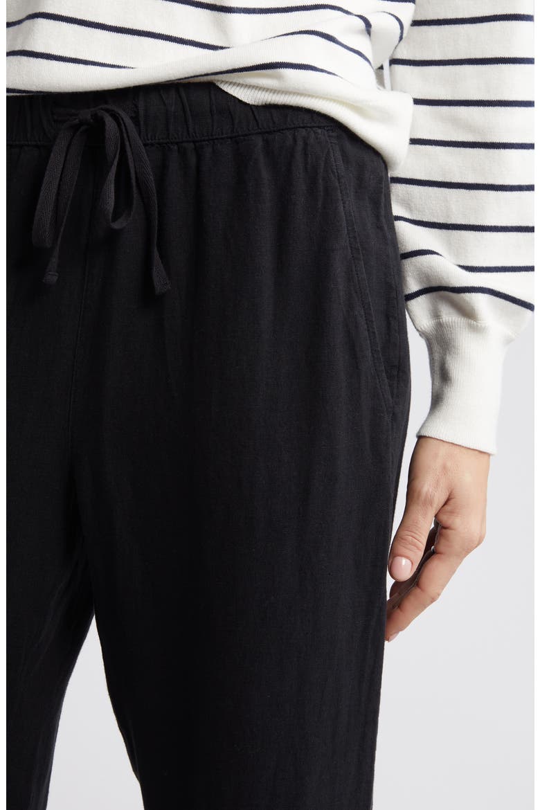 Drawstring Straight Leg Linen Pants, Alternate, color, BLACK