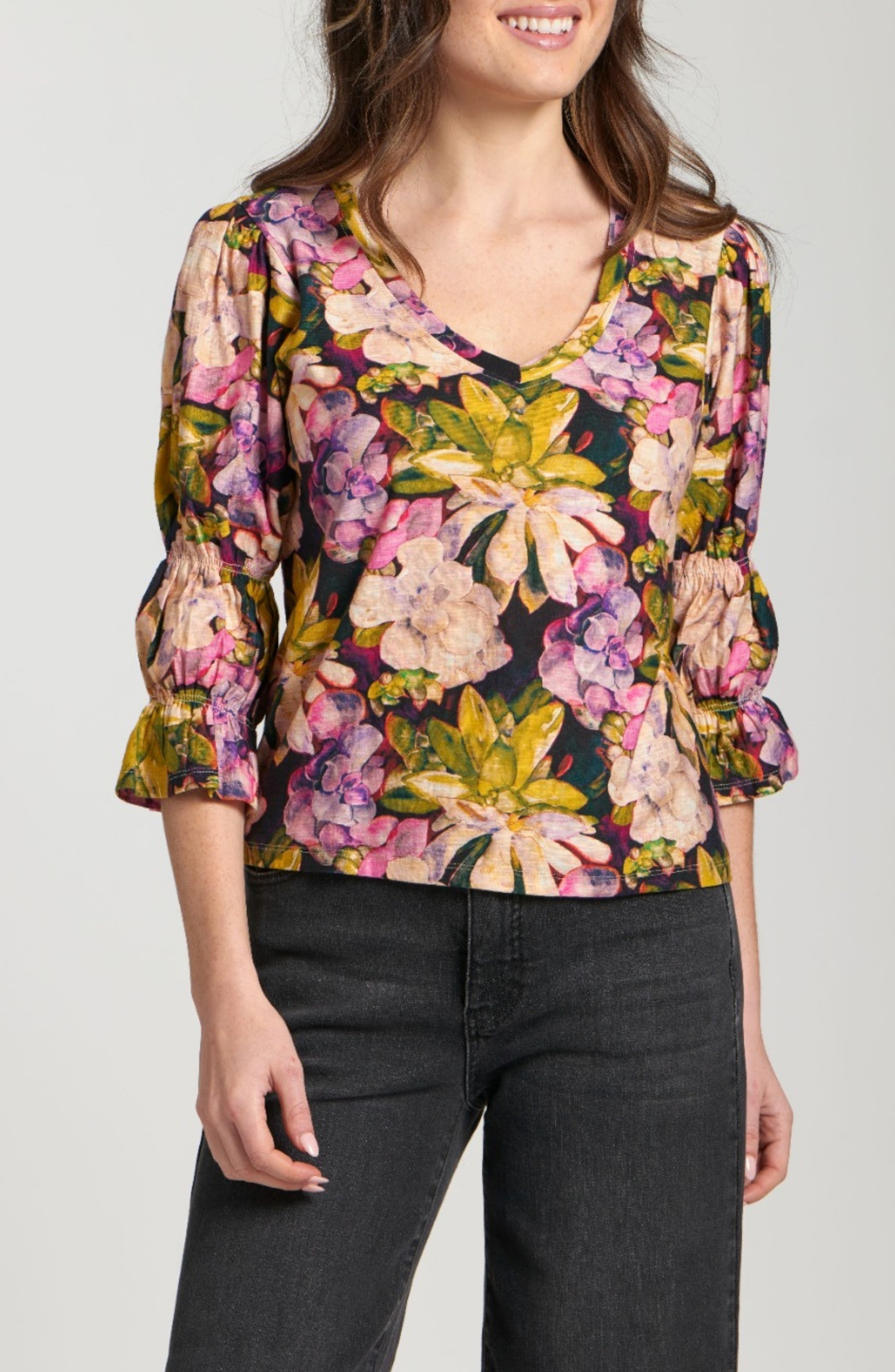 Floral Renaissance Sleeve V-Neck Tee
