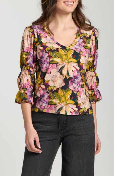 Floral Renaissance Sleeve V-Neck Tee
