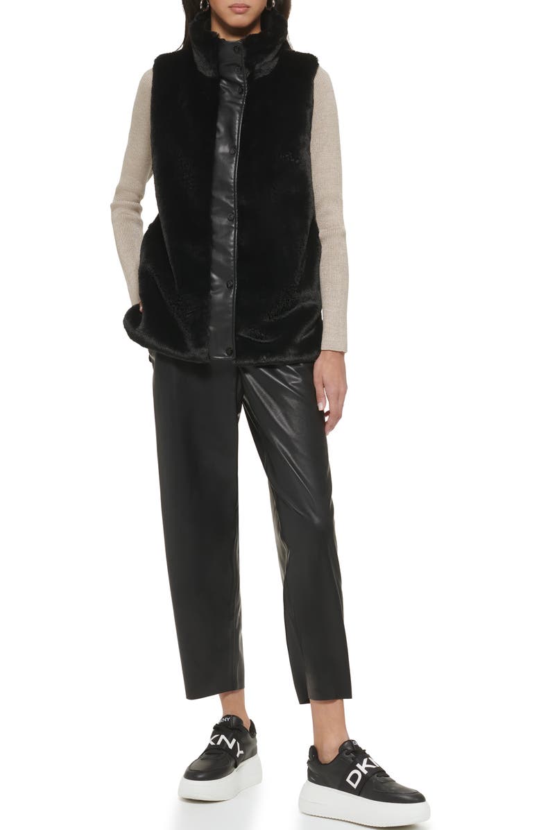 DKNY Faux Fur Lined Reversible Puffer Vest, Alternate, color, 
